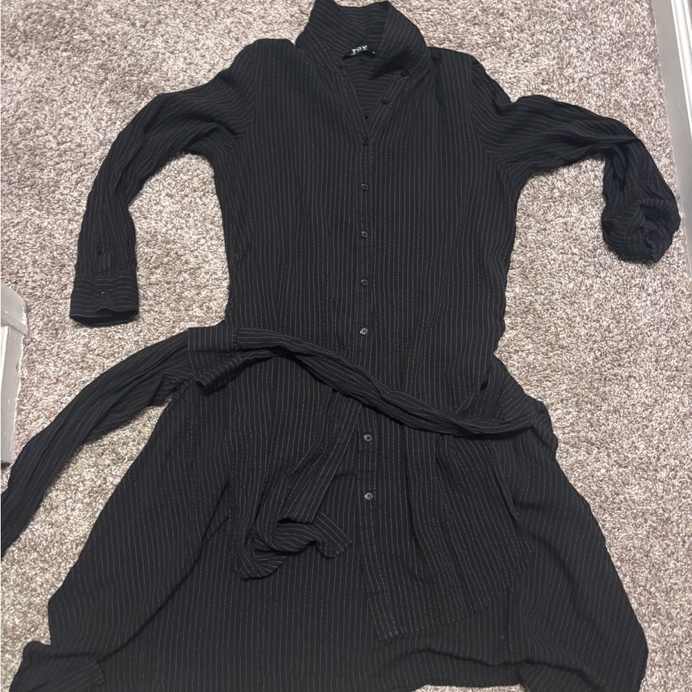 Zara Black Pleated Long Sleeve Shirt Dress